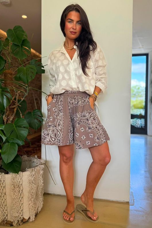 Ole Bubble Cotton Bandana Shorts Earth